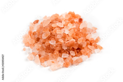 Pink himalayan salt coarse grind isolated on white background