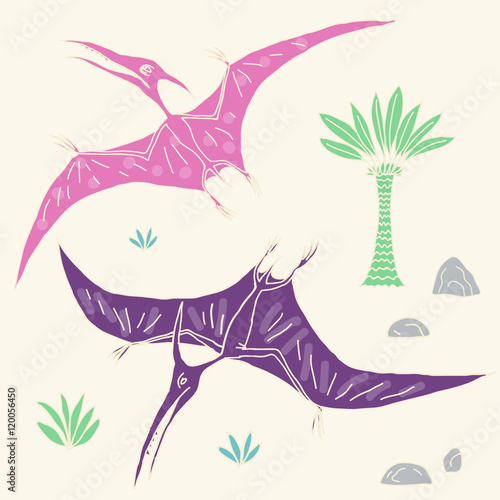 Vector hand drawn illustration with cute cartoon doodle dinosaur.