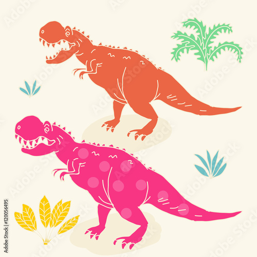 Vector hand drawn illustration with cute cartoon doodle dinosaur.