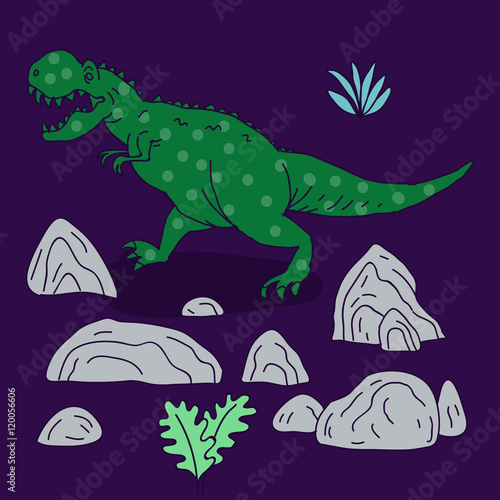 Vector hand drawn illustration with cute cartoon doodle dinosaur.