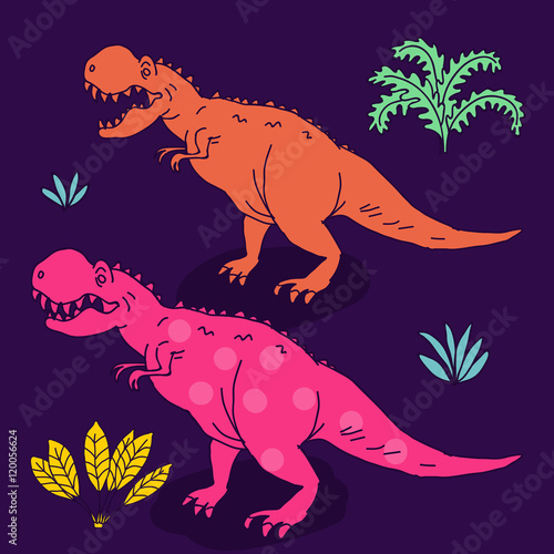 Vector hand drawn illustration with cute cartoon doodle dinosaur.