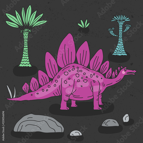 Vector hand drawn illustration with cute cartoon doodle dinosaur.