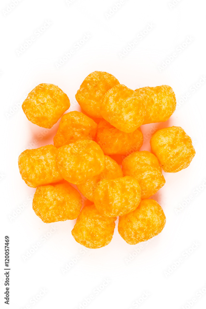 Cheese puffs isolated on white background Cheese puffs isolated on white background