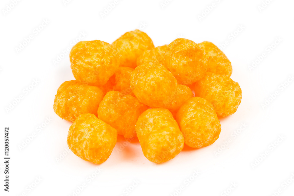 Cheese puffs isolated on white background Cheese puffs isolated on white background