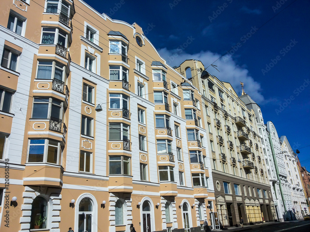 Facade of the  historical buildings in Saint-Petersburg, Russia