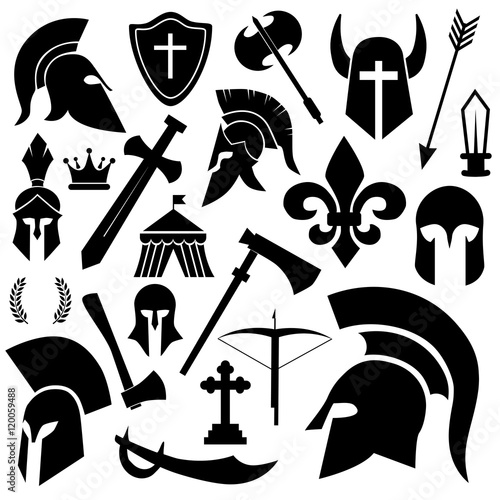 Warrior, knight, spartan vector icon set.