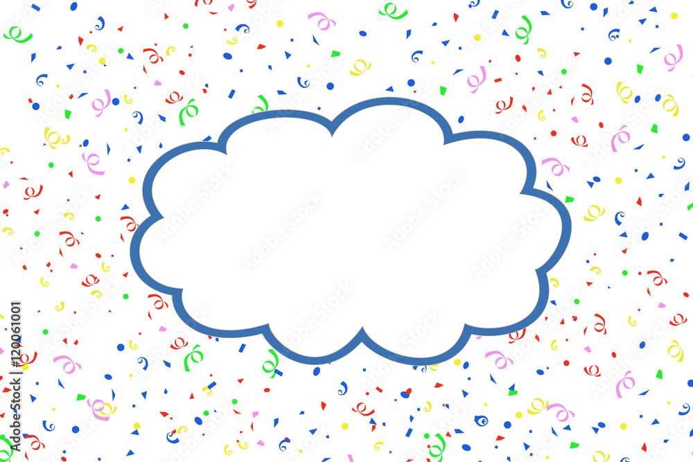 Blank cloud with blue rim on confetti background