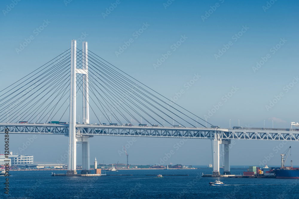 View of Yokohama bay bridge and Yokohama sea port View of Yokohama bay bridge and Yokohama sea port