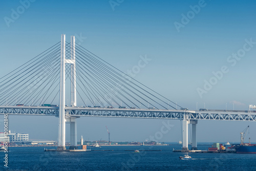 View of Yokohama bay bridge and Yokohama sea port