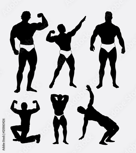 Body builder pose silhouette. Good use for symbol, logo, web icon, sticker, mascot, or any design you want. 