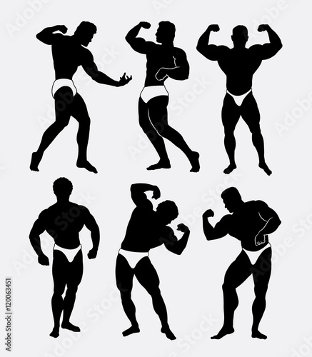 Body beautiful contest silhouette. Gymnastic activity man muscle silhouettes. Good use for symbol, logo, web icon, mascot, sticker, or any design you want.