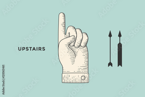 Drawing of hand sign with thumbs up in engraving style