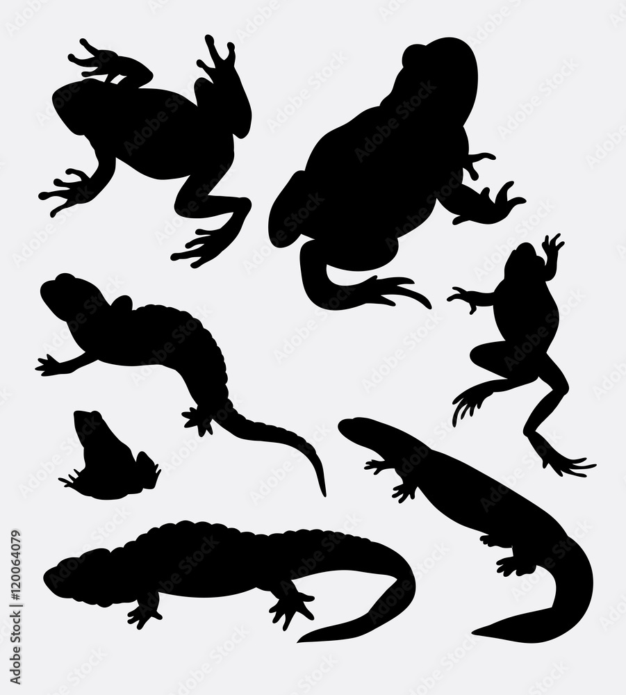 Naklejka premium Amphibian and reptilian animal silhouette. Good use for symbol, logo, web icon, mascot, sticker, sign, or any design you want.
