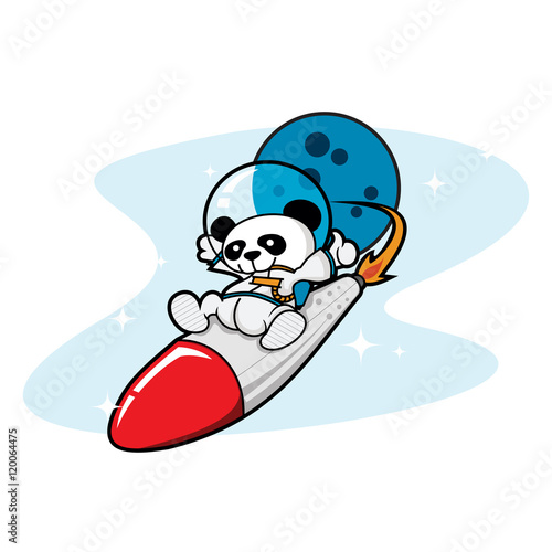 Fototapeta Naklejka Na Ścianę i Meble -  Cute Astronaut Panda With Rocket Illustration