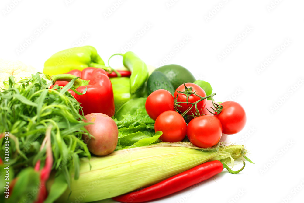 Pile of vegetables on white