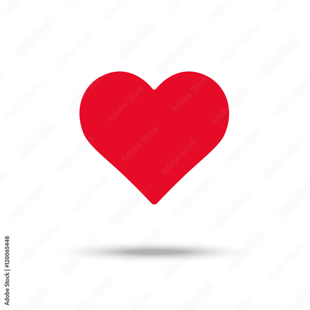 Vector flat design red heart icon placed on white background