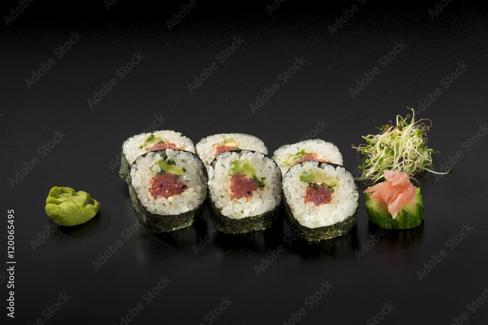 delicious set sushi rolls with tuna and avocado delicious set sushi rolls with tuna and avocado