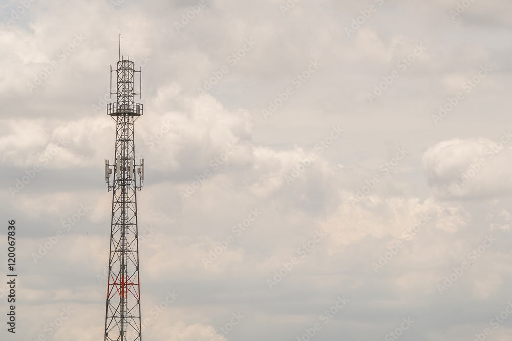 Communication towers in the sky dark at the half. Communication towers in the sky dark at the half.