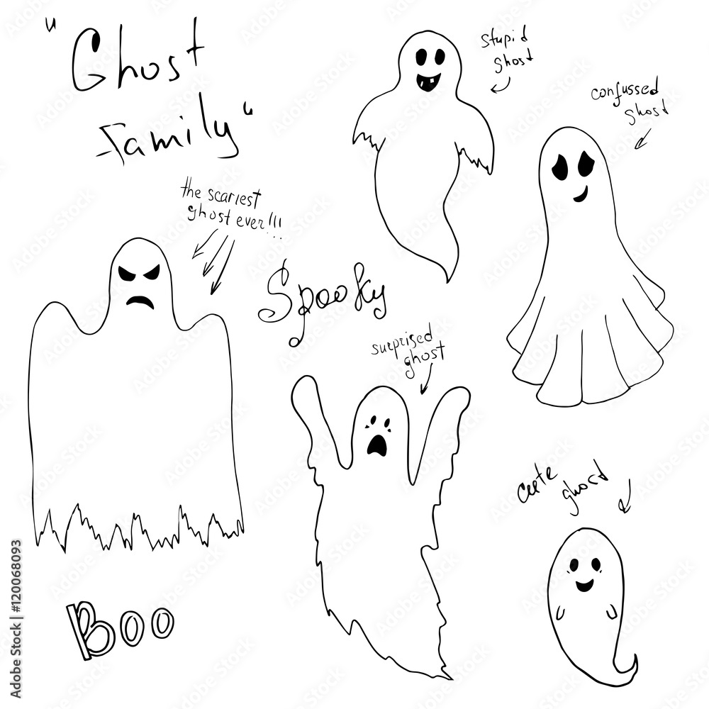 Set of hand drawn ghost family in doodle style. Stock 벡터 | Adobe Stock