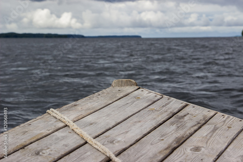 On the boat. Onega lake. Focus on board