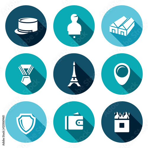 Vector Set of French Legion Icons. Kepi, Target, Barracks, Order, Eiffel Tower, Deployment, Security, Payment, Obstacle.