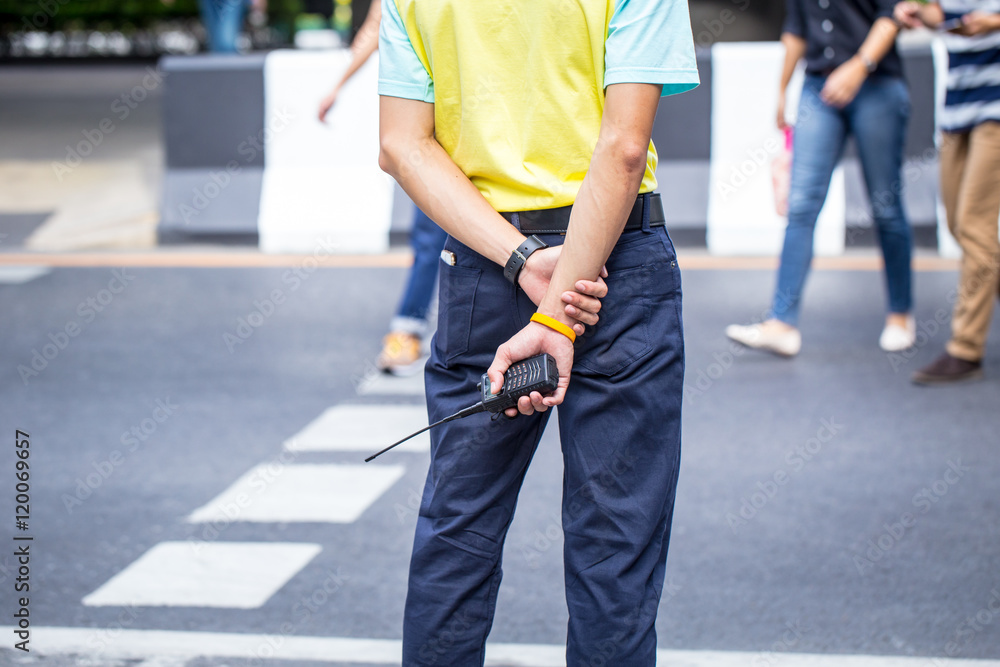 Plainclothes Police, Officer, Security guard watching people walking at