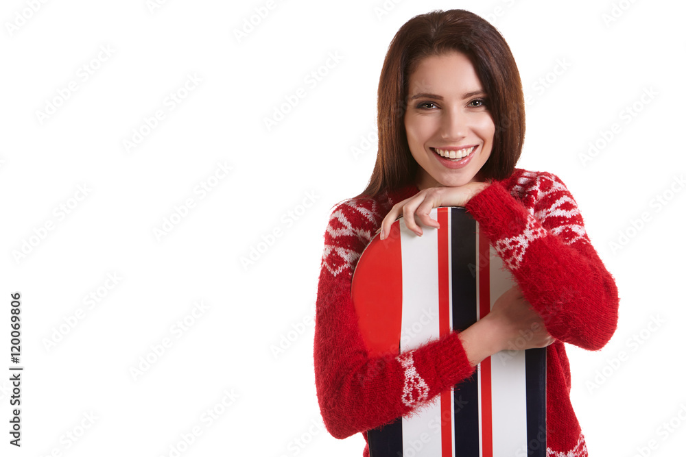 Fototapeta premium Woman with a snowboard