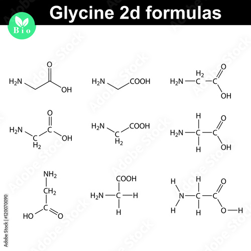Glycine chemical structures, different styles