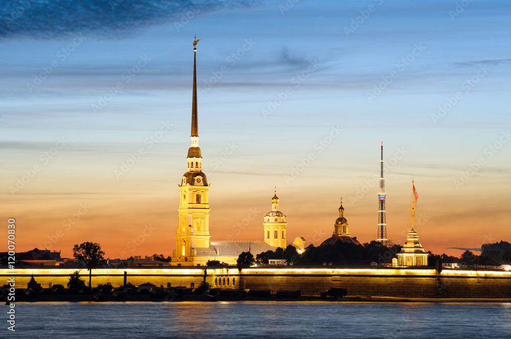 Peter and Paul Fortress during White Nights season, St Petersburg, Russia