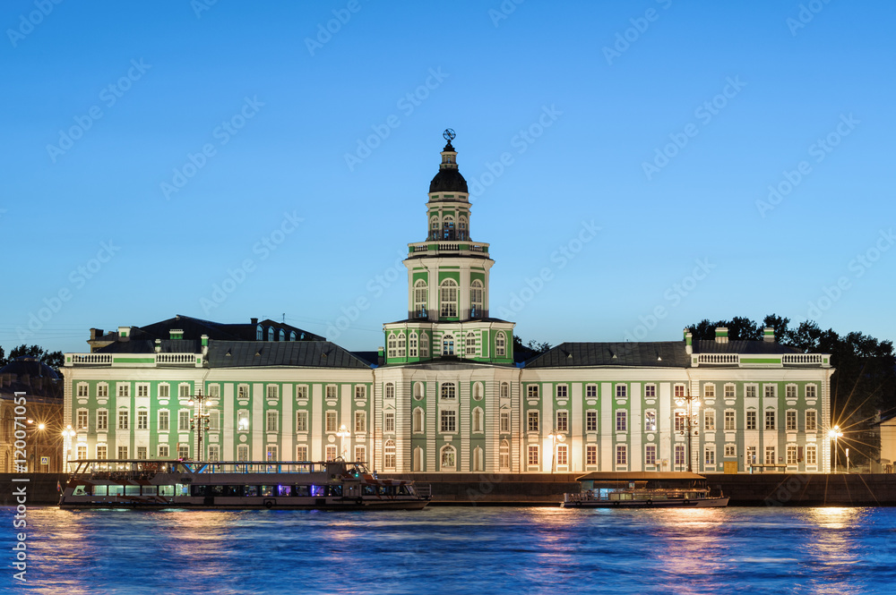 Kunstkamera museum across Neva river in the evening, St Petersburg, Russia