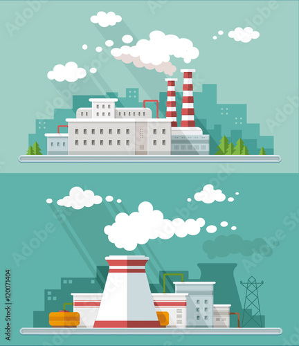 Set industrialnіy landscape. Factory, nuclear power plant on th