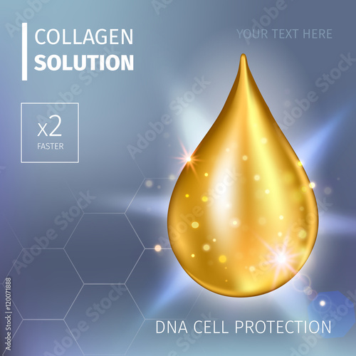 Supreme collagen oil drop essence. Premium shining serum droplet. Vector illustration of  . Cosmetics solution