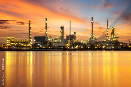 Petrochemical plant area in morning with reflection in river