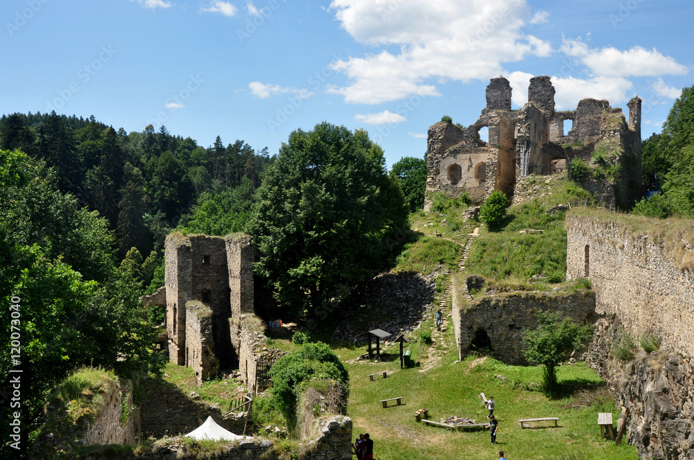 View of Dívcí kámen – Girls rock ruin, ruin of castle in south bohemia