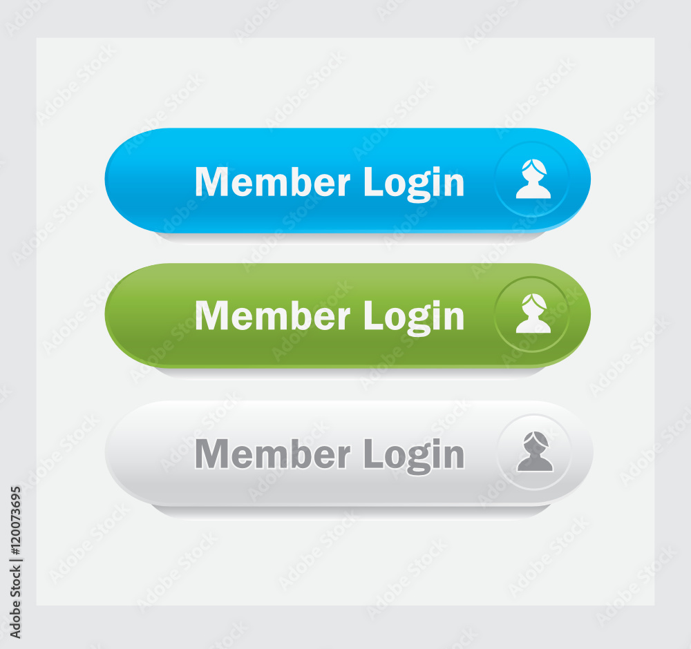 Set of vector web interface oval buttons. Member login. Set of vector web interface oval buttons. Member login.
