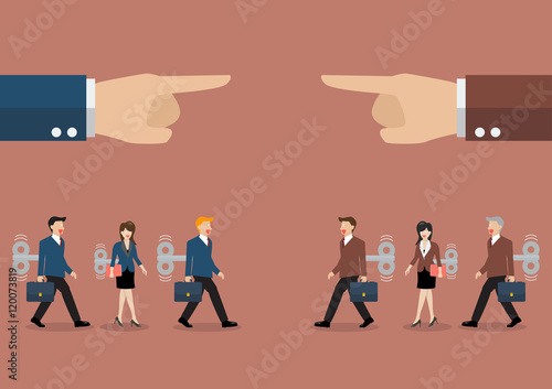 Mechanical business men and women was controlled by big hand