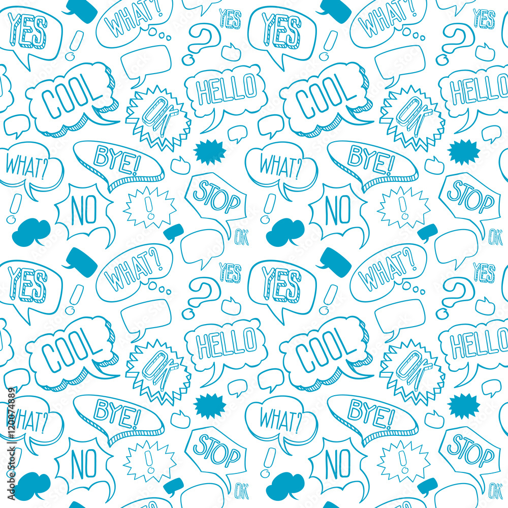 Naklejka premium Vector doodle seamless pattern with speech bubbles