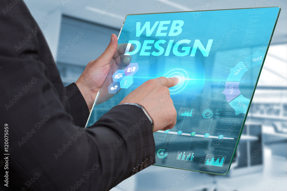 Internet. Business. Technology concept. Businessman presses a b Internet. Business. Technology concept. Businessman presses a b
