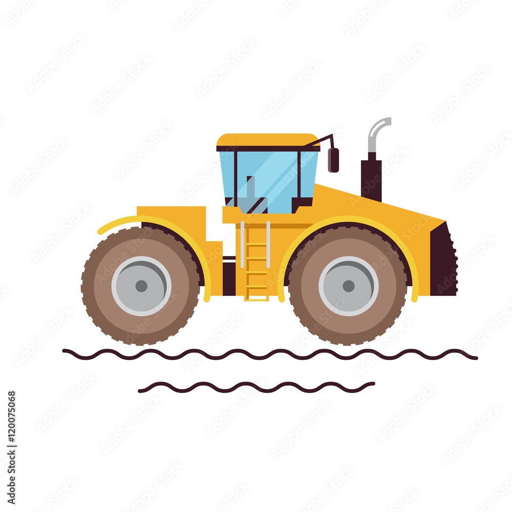 Vector Illustration Farm Equipment Tractor On White Background. Big Car. Agricultural machinery.