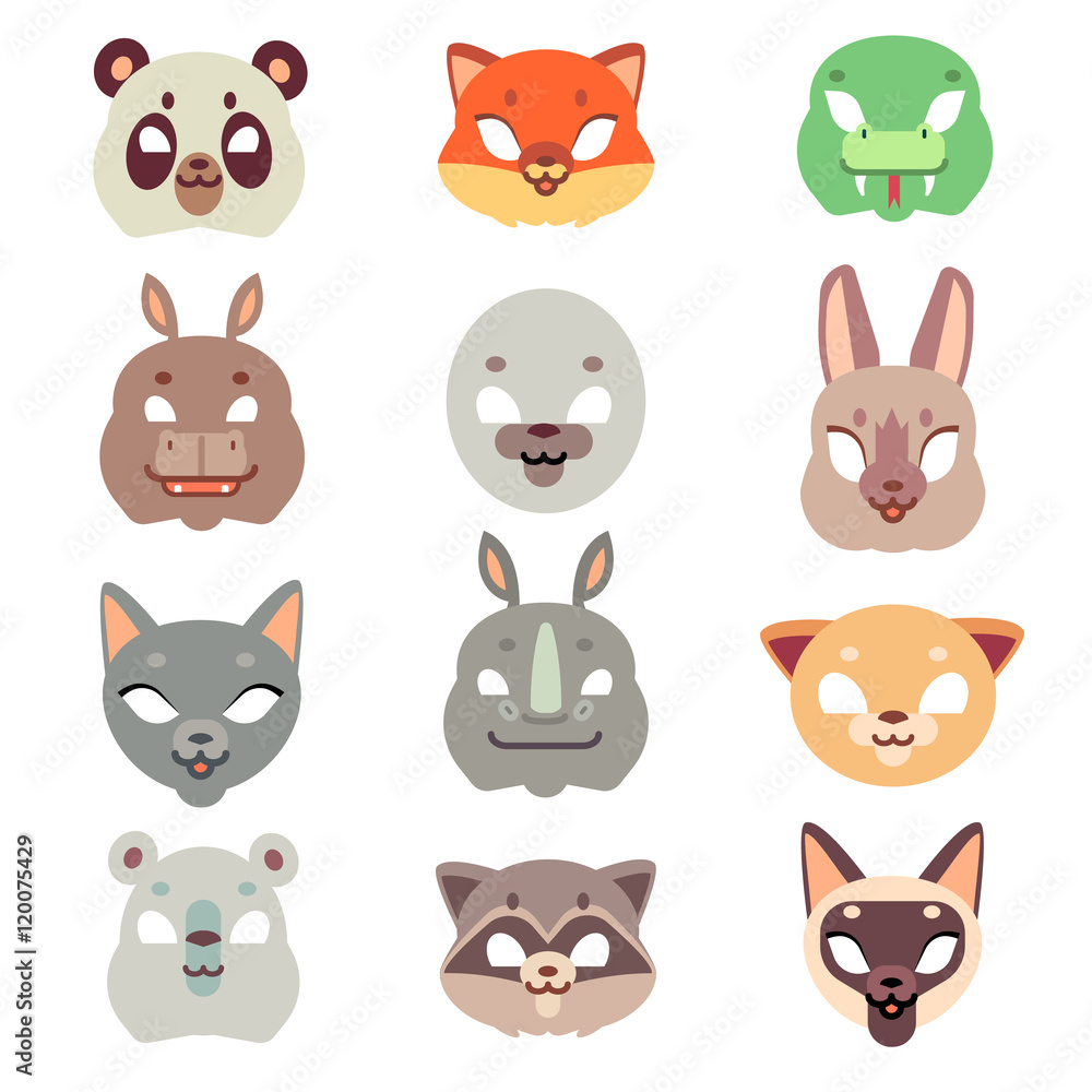Carnival animals face vector masks in flat style Carnival animals face vector masks in flat style