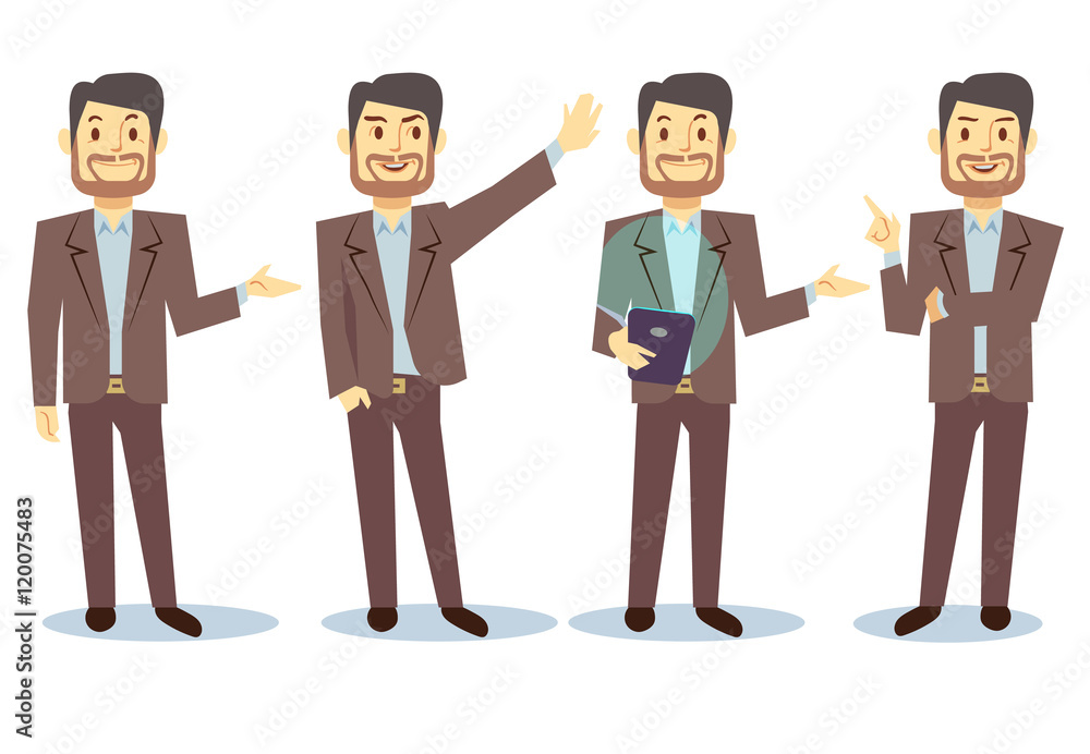 Businessman cartoon character in different poses for business presentation vector set Businessman cartoon character in different poses for business presentation vector set