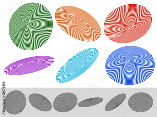 Concentric circle elements. Radiating, radial circles.