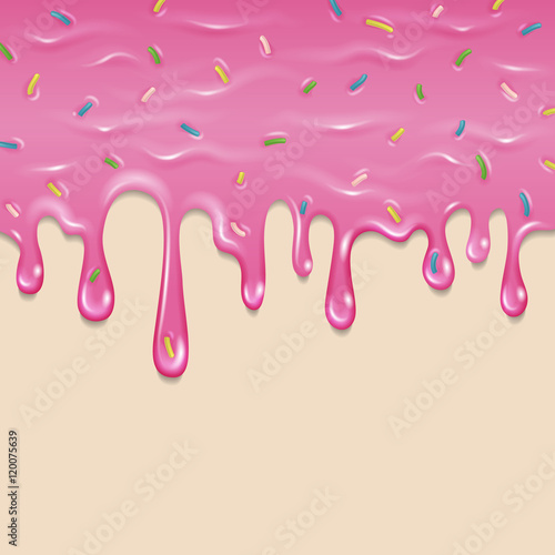 Dripping delicious pink doughnut vector seamless glaze