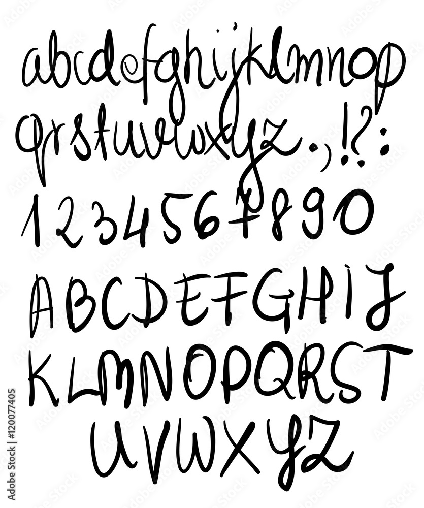 Hand written alphabet and numbers vector Hand written alphabet and numbers vector