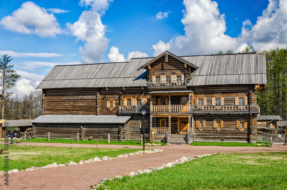 Saint Petersburg suburbs, Russia, May 4, 2015. Bogoslovka manor complex. The the peasant house. Saint Petersburg suburbs, Russia, May 4, 2015. Bogoslovka manor complex. The the peasant house.