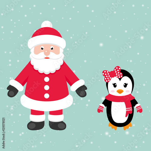 cartoon santa claus with penguin