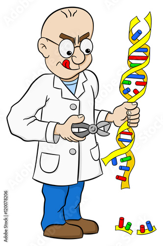 Cartoon Genetiker, der genetische Manipulationen macht
