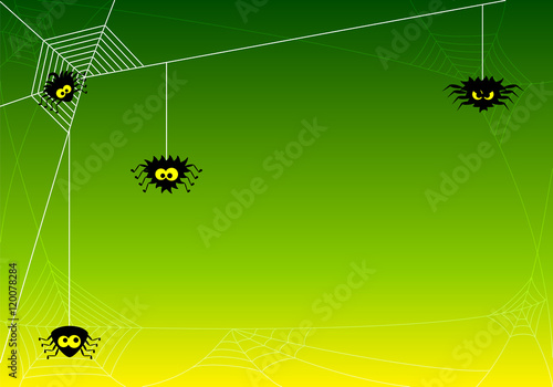 gruseliger Halloween Hintergrund mit Spinnen im Netz 