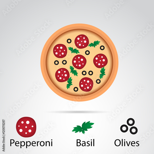 Pizza icon cet on gray background. Vector art.