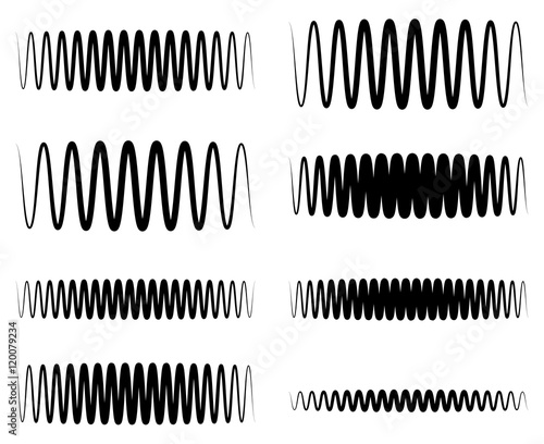 Wavy, zigzag EQ equalizer lines. Amplitude, soundwave, frequency